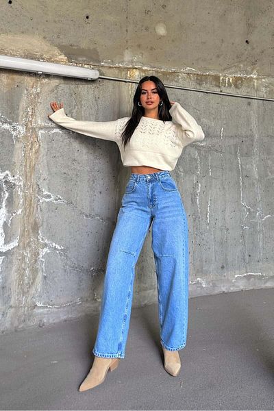 Reyon High Waist Jeans with Stitching Detail