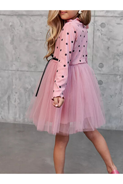 nc gift Kız Bebek Çocuk Puantiyeli 4 Mevsim Esnek Likralı Kabarık Tütü Elbise