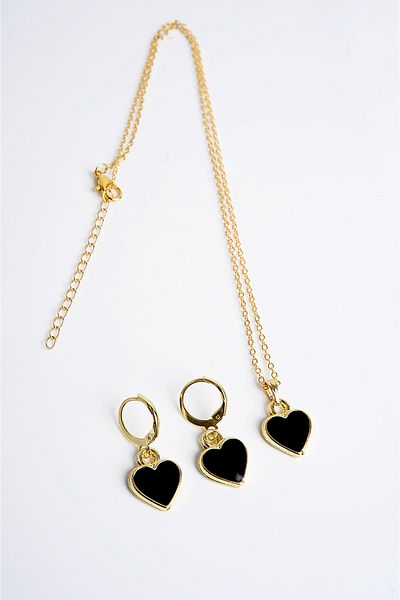 EUROMODA Heart Designed Zircon Stone Necklace Earring Set