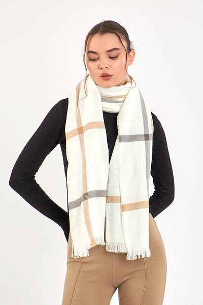 TRENDEDİ Women's Shawl / Scarf White Striped Plaid - Çe1003