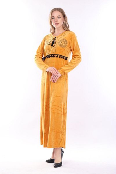 mervemoda Γυναικείο φόρεμα Mustard Velvet