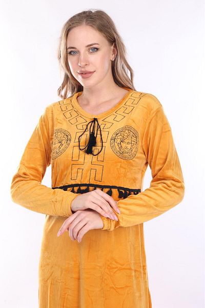 mervemoda Γυναικείο φόρεμα Mustard Velvet