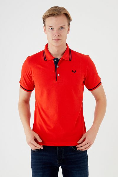 Sporting Men's Red Pique Striped Polo Neck T-shirt
