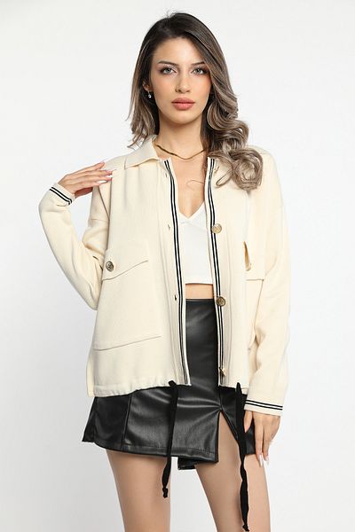 GÜLSELİ Cream Women's Lace-up Knit Jacket Cardigan