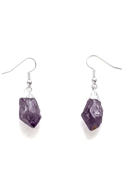 Tesbih Atölyesi Sertifikalı Ham İşlenmemiş Ametist Taşı Küpe