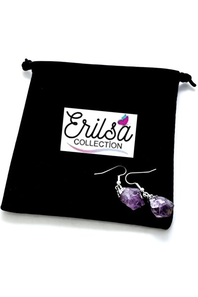 Tesbih Atölyesi Sertifikalı Ham İşlenmemiş Ametist Taşı Küpe