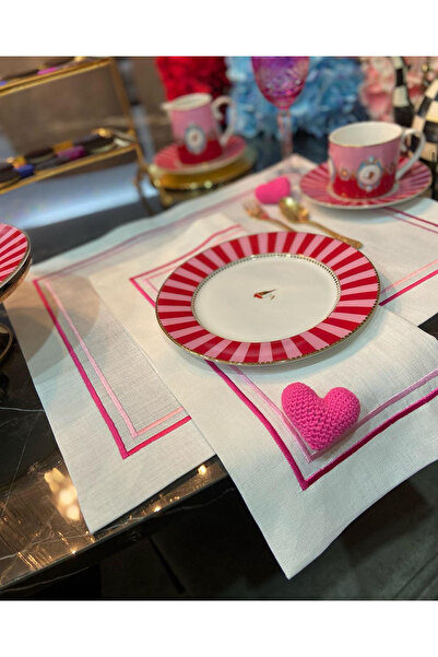 ELİTHOMEDEKOR Pembe Kalpli Amerikan Servis Pembe 2’li