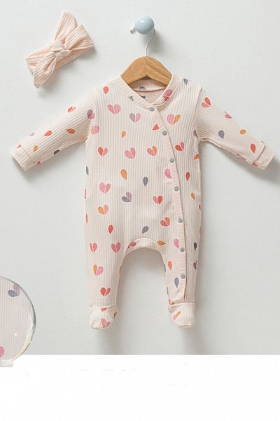 miniyou Baby Heart Ribbed Single Snaps Booties Newborn Hospital Release Jumpsuit my-1019ey