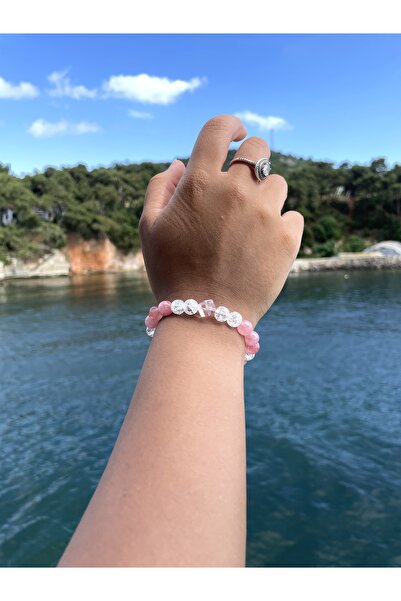 Padore Accessory A+ KALİTE > Pembe Kuvars ve Necef Doğal Taş Kadın Bileklik -...