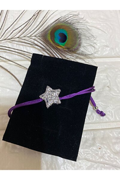 sema aksesuar Zirkon Taşlı Baget Yıldız Figürlü Asansörlü Mor Ip Bileklik - A...