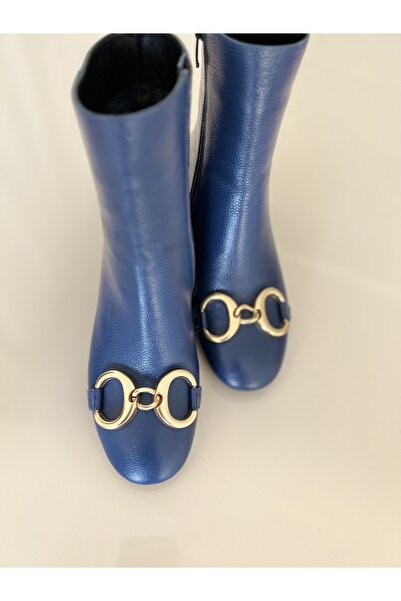 MİLARNU Kadın Lacivert Gerçek Deri Topuklu Bot