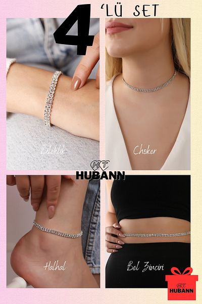HUBANN 4' Waterway Set Choker, Anklet, Bracelet and Waist Chain Set 2 Row Waterway Set