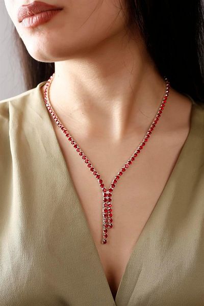 HUBANN Red Waterway Necklace And Earring Set Special Occasions Wedding Engagement Evening Dress Set Choker