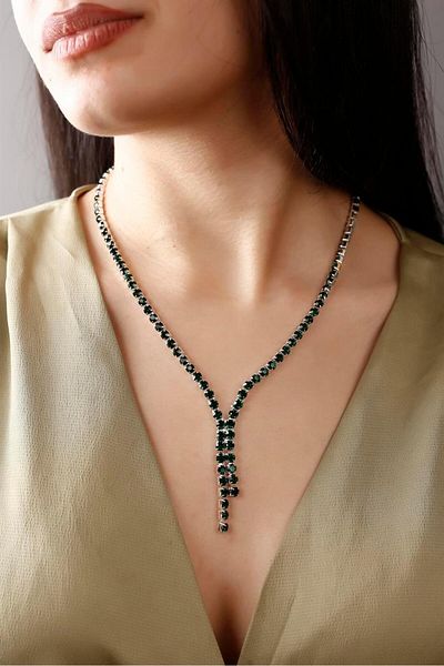 HUBANN Green Waterway Necklace And Earring Set Special Occasions Wedding Engagement Evening Dress Set Choker