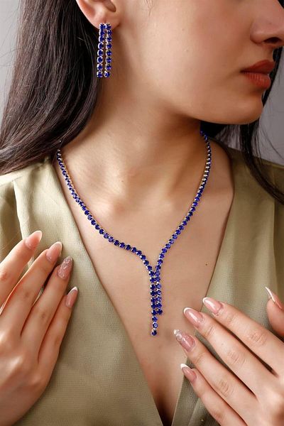 HUBANN Blue Waterway Necklace And Earring Set Special Occasions Wedding Engagement Evening Dress Set Choker