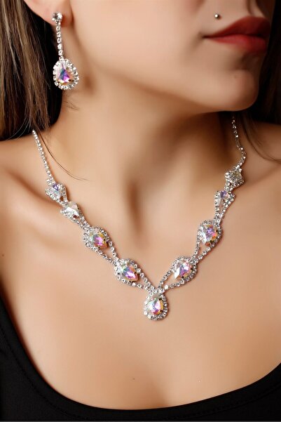 HUBANN Gümüş Kaplama Janjan Taşlı Hürrem Kolye Ve Küpe Seti Özel Günler Seti ...