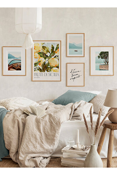 Artavessa 5 Parça Ahşap Çerçeve Görünümlü Mdf Tablo Seti