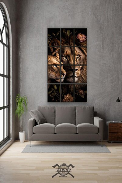 Genel Markalar 12 parça Dişi Erkek Aslan Çerçeve Görünümlü Mdf tablo Duvar Sü...
