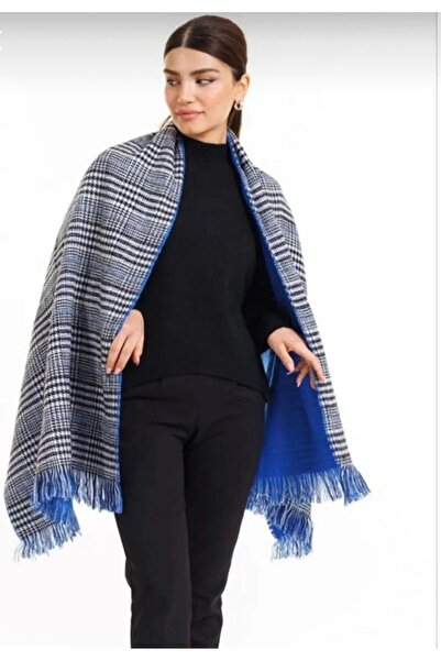 Genel Markalar Çift Taraflı Ekoseli Yünlü Omuz Şalı - 70x190cm - Kışlık Şal