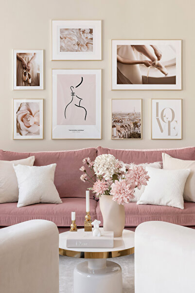 Artavessa 7 Parça Ahşap Çerçeve Görünümlü Mdf Tablo Seti