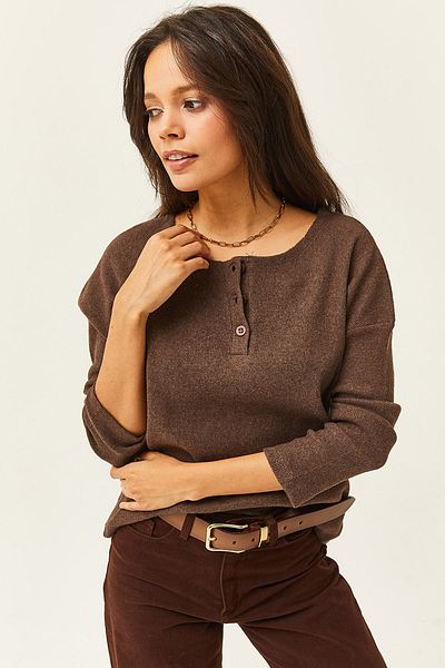 Olalook Női, keserűbarna gombos bő pulóver KZK-19000721