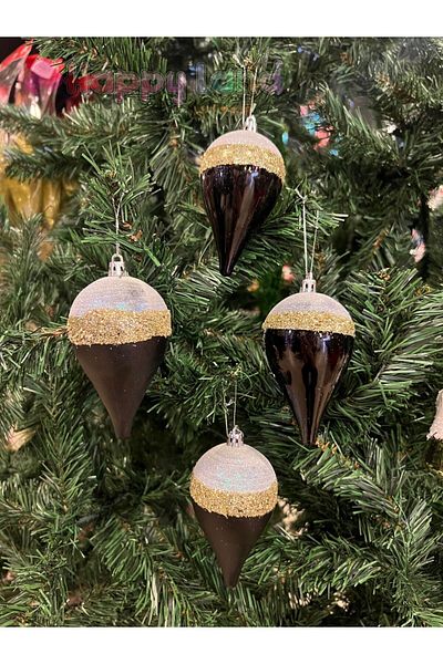 Happyland Christmas Pine Tree Ornament 4 pcs Black Silver Conical Model Color 8 cm Christmas Ball