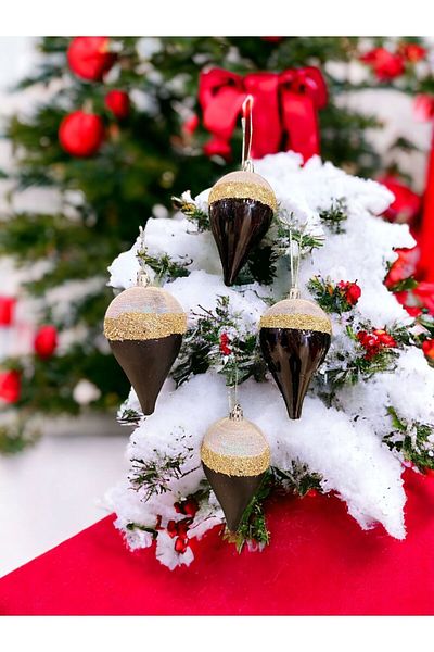 Happyland Christmas Pine Tree Ornament 4 pcs Black Silver Conical Model Color 8 cm Christmas Ball