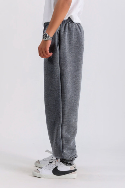 vladivosto 2 Iplik Gri Siyah Antrasit Büyük Beden Bol Kalıp Oversize Eşofman Altı Paçası Lastikli