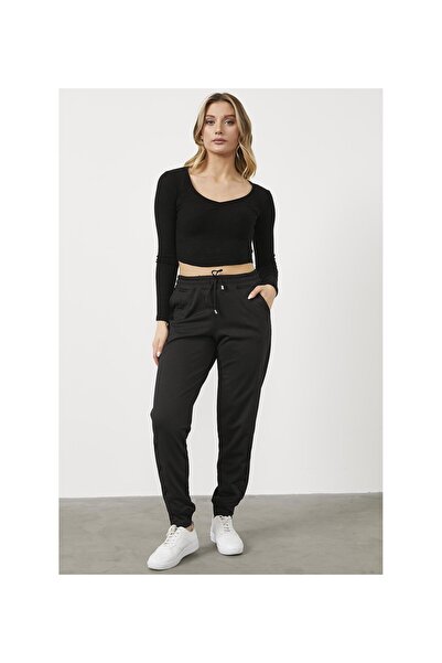 DİPENZA Γυναικεία φούτερ Jogger με δύο κλωστές με μαύρη μέση και ελαστικά πόδια