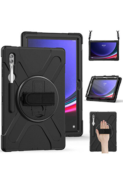 Nezih Case Samsung Galaxy Tab S9 Ultra SM-X910 X913 X915 X916 Uyumlu Tank Military Defender Askılı Zırh Kılıf