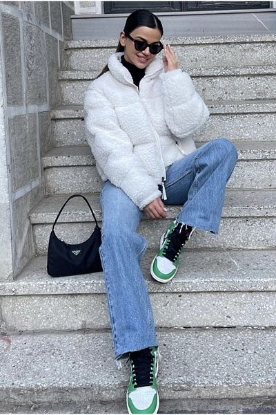 moda armanc Plush Embossed Teddy Puffer Coat