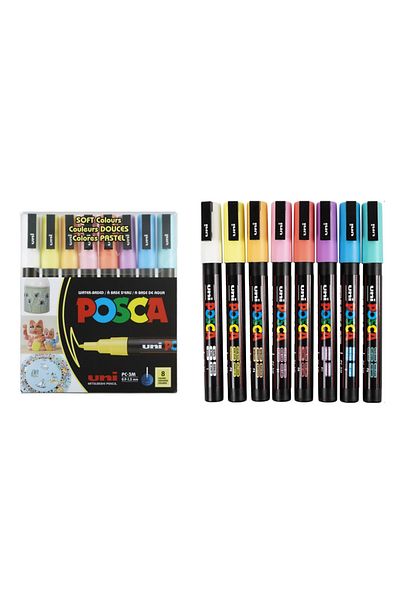 Uni Posca PC-3M Pastel Color Painting Marker Set - 0.9-1.3 Water Based, 8 Colors