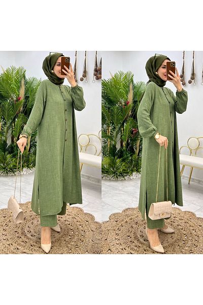 FIRSTESLEM Women's Trousers Long Buttoned Tunic Double Set