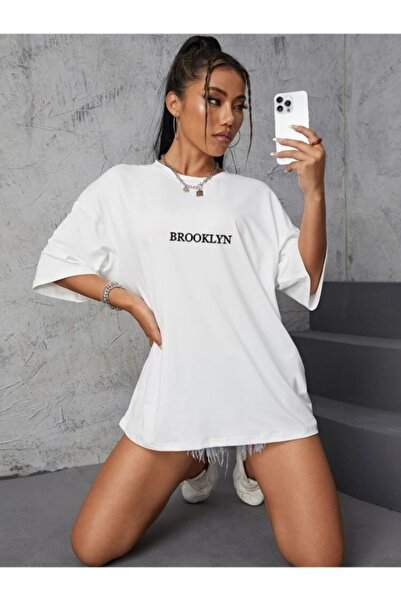 over head oh Ženska bela Brooklyn Štampano prevelika T-shirt
