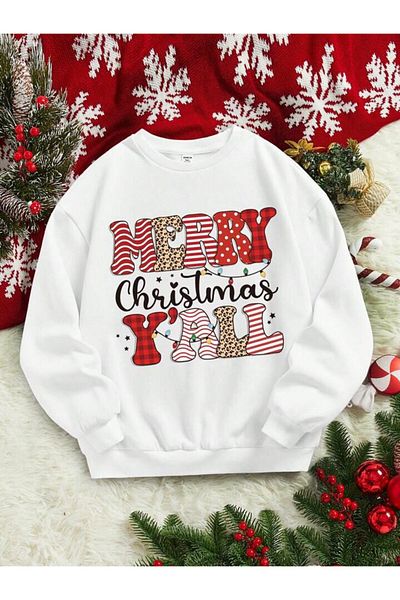 Afternoon Kids Girl/Boy's White Hooded ''Merry Christmas'' Printed Sweatshirt
