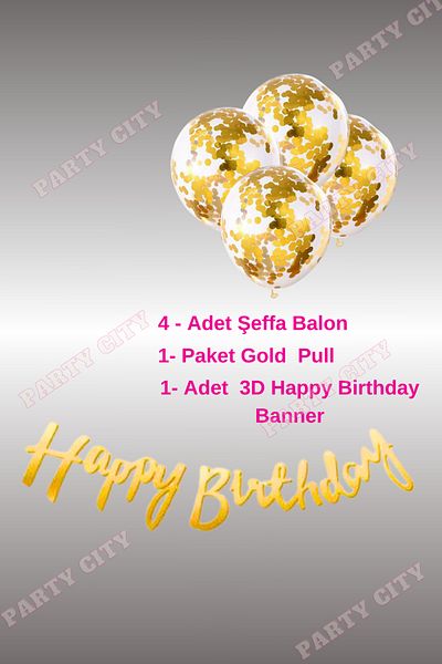 Party City Happy Birthday Gold Confetti Διάφανο Ασημένιο Σετ με Μπαλόνι