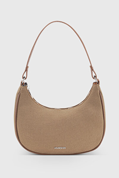Housebags Kadın Kahverengi Kanvas Yarım Ay Kol Çantası 242