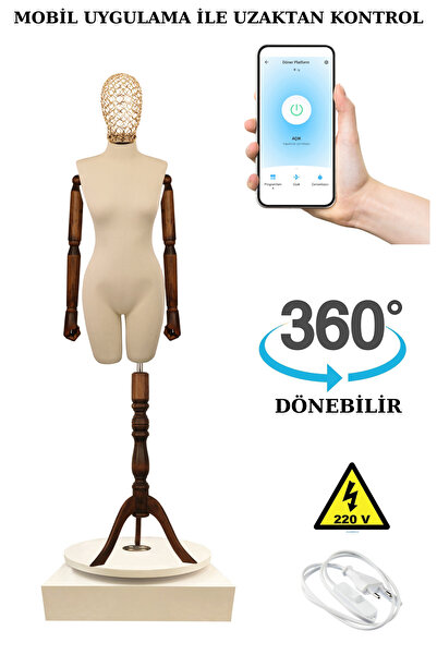 Manken İstanbul 38 Beden 360 Derece Dönebilen Telefondan Kumandalı Ahşap Koll...