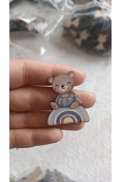 guluslazerkesim 15 ADET AHŞAP UV BASKI 4 CM GÖKKUŞAKLI AYICIK FİGÜR