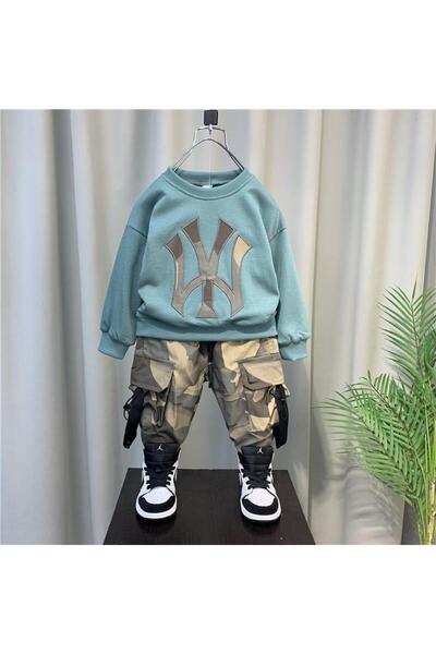 Ysferbutik Erkek çocuk eşofman takımı Erkek çocuk askeri kargo cepli eşofman takımı