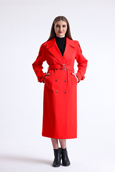 DOLCEBELLA Kadın Oversize Kruvaze Uzun Trençkot