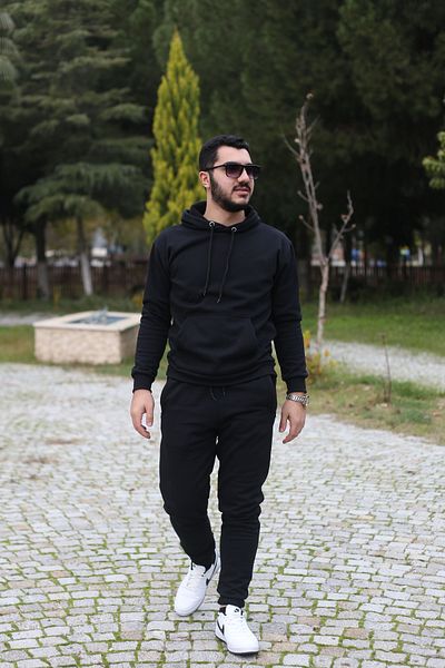han collection Σετ χειμερινής ανδρικής φόρμας Kar-tex 2 Thread Fleece Kangaroo με τσέπη και κουκούλα