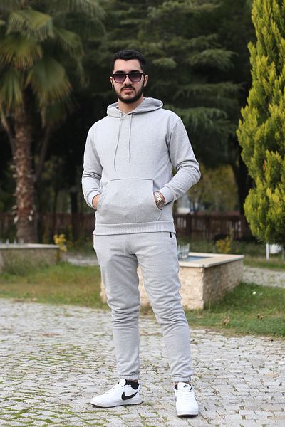 han collection Kar-tex 2 κλωστή σε φλις τσέπη καγκουρό και κουκούλα χειμερινή ανδρική φόρμα