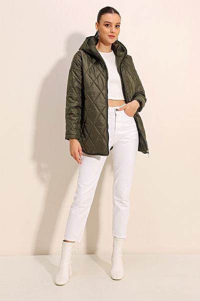 Bigdart 5181 Prešívaný kabát s kapucňou - Khaki
