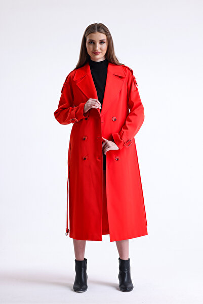 DOLCEBELLA Kadın Oversize Kruvaze Uzun Trençkot