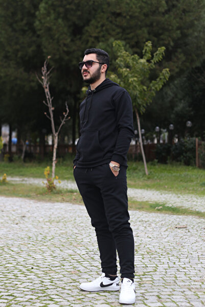 han collection Kar-tex 2 İp İçi Polar Kanguru Cep Ve Kapüşonlu Kışlık Erkek Eşofman Takımı