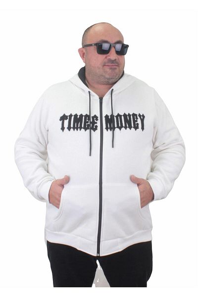 Starbattal Zippered Hoodie Large Size Sweat Time Money 23218 ECRU