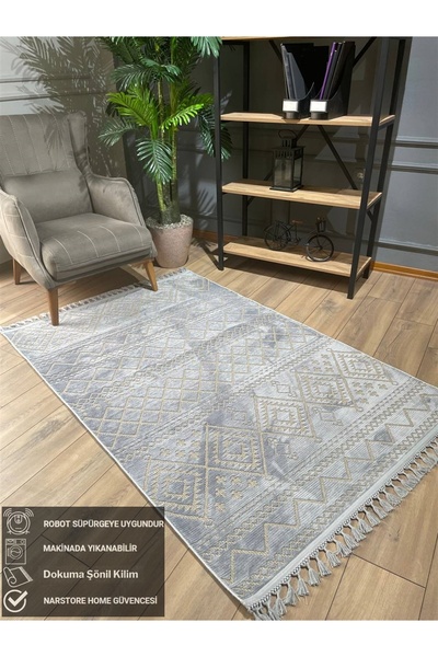 NaRStore Home İSKANDİNAV GRİ RENK YIKANABİLİR ŞÖNİL HALI KİLİM