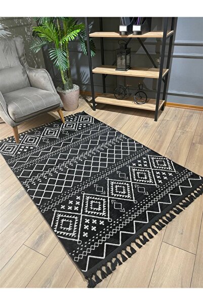 NaRStore Home İSKANDİNAV SİYAH BEYAZ YIKANABİLİR ŞÖNİL HALI KİLİM