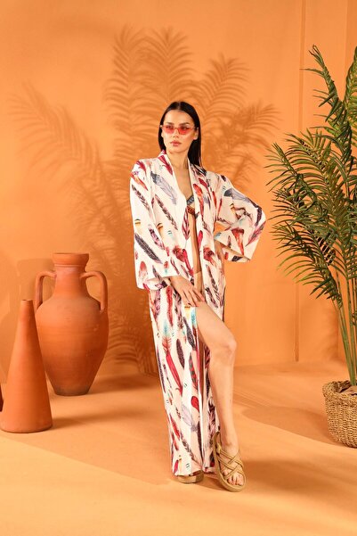 ELAF White Feather Uzun Kimono - Ma Lumière Collection